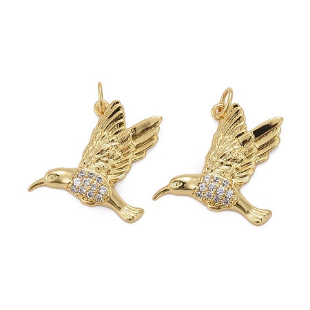 Real 18K Gold Plated, Bird Charm with Cubic Zirconia