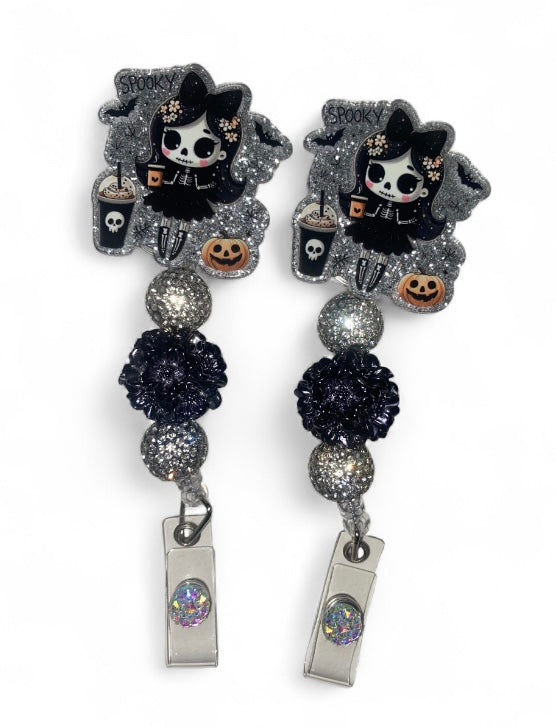 Girly Skeleton Halloween Badge Reels