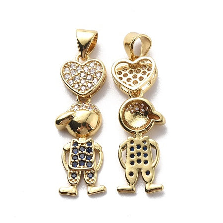 Little Boy in Blue w/ Heart, Real 18K Gold Plated, Cubic Zirconia