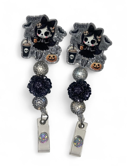 Girly Skeleton Halloween Badge Reels
