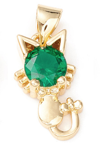 Green Stone, Cat, Cubic Zirconia, Real 18K Gold Plated